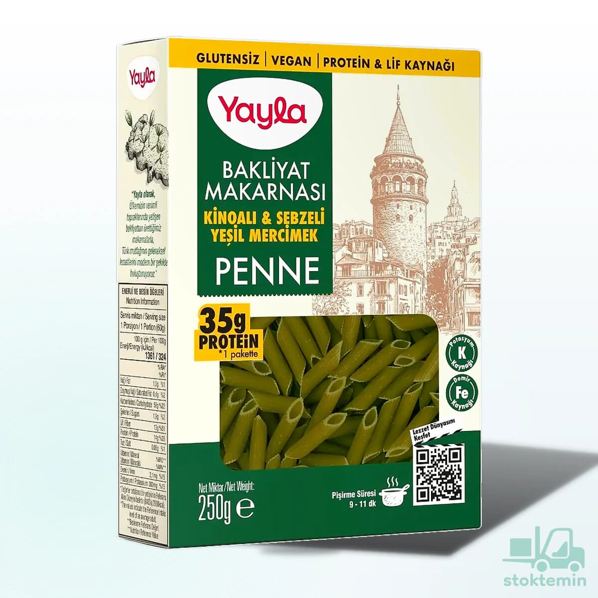Yayla Kinoalı ve Sebzeli Yeşil Mercimek Penne Bakliyat Makarnası 250 g