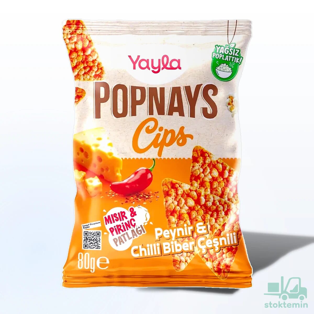 Yayla Popnays Cips Peynir ve Chilli Biber Çeşnili Mısır ve Pirinç Patlağı 80 g