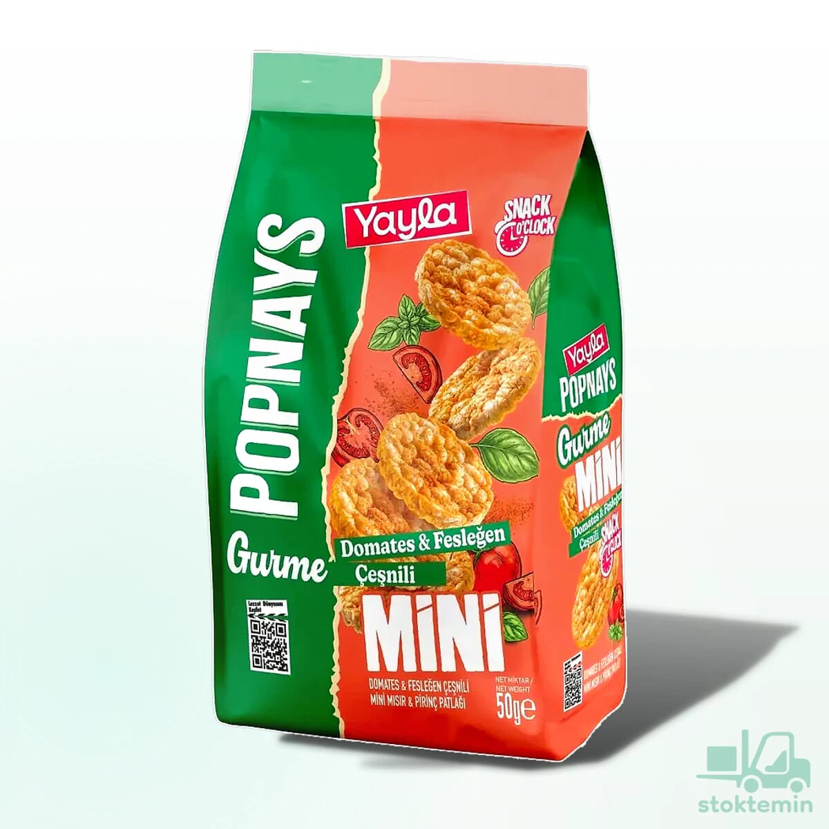 Yayla Popnays Gurme Domates ve Fesleğen Aromalı Mini Mısır ve Pirinç Patlağı 50 g