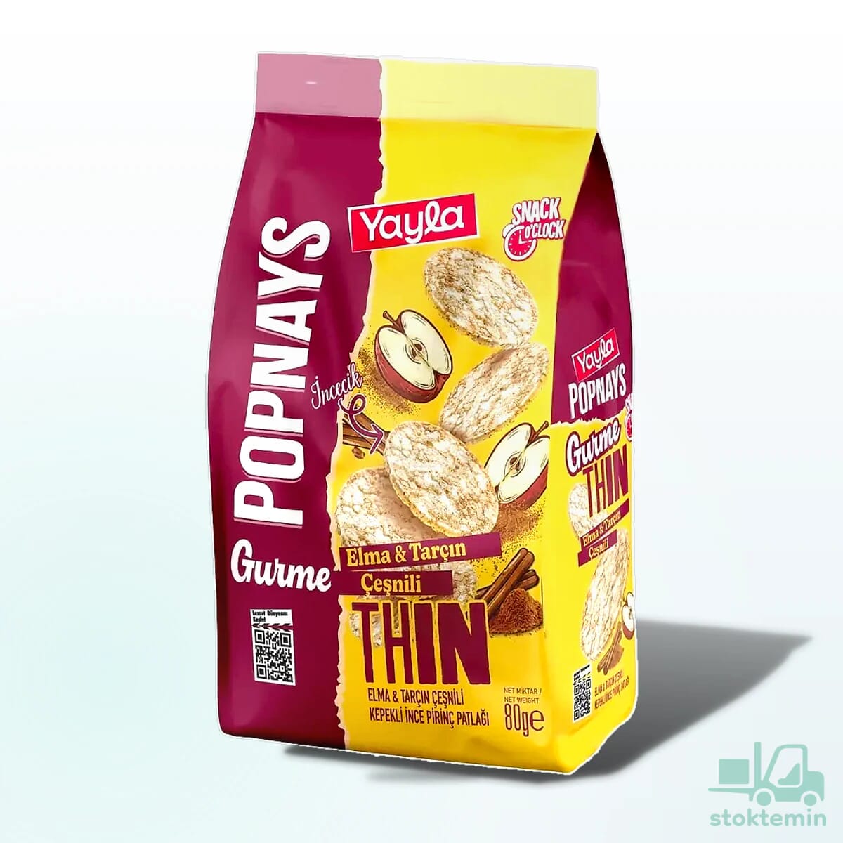 Yayla Popnays Gurme Elma ve Tarçın Çeşnili Kepekli İnce Pirinç Patlağı 80 g