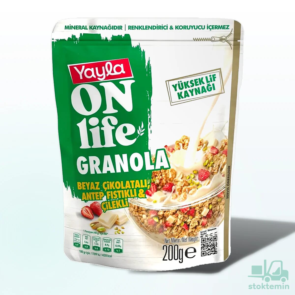 Yayla Onlife Beyaz Çikolatalı Antep Fıstıklı ve Çilekli Granola 200 g