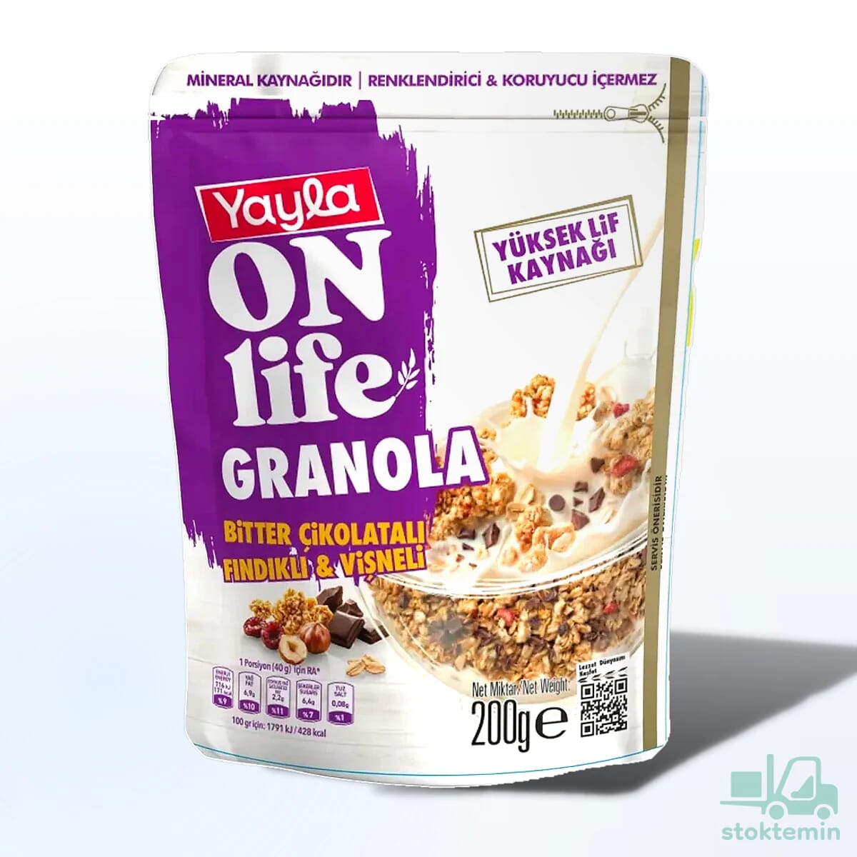 Yayla Onlife Bitter Çikolatalı Fındıklı ve Vişneli Granola 200 g